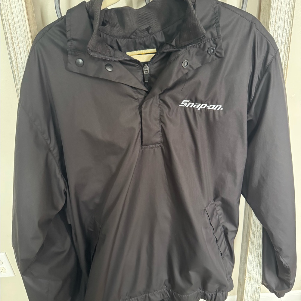 Snap On Jacket Mens M Black Pullover Windbreaker Anorak Layered Collar Logo